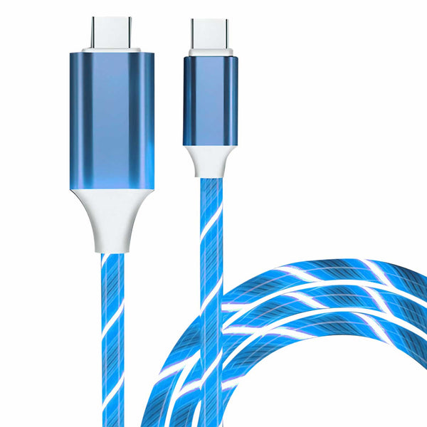 Câble USB-C vers USB-C flot lumineux LED charge rapide Câble Paprikase Bleu 1 m 