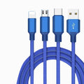 Câble USB 3-en-1 en nylon tressé : USB-C, Micro-USB, Lightning Câble Paprikase Bleu  