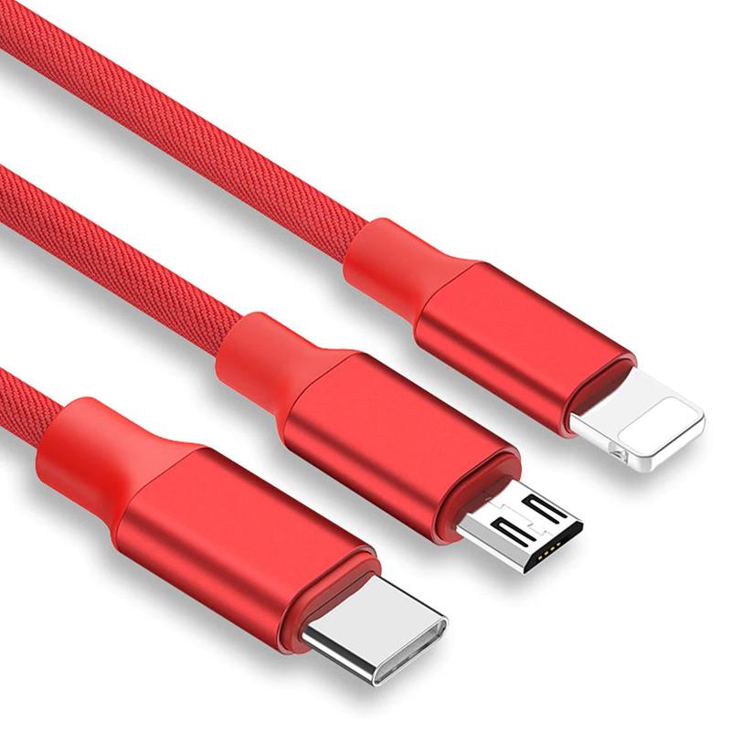 Cavo USB intrecciato in nylon 3 in 1: USB-C, Micro-USB, Lightning –  Paprikase